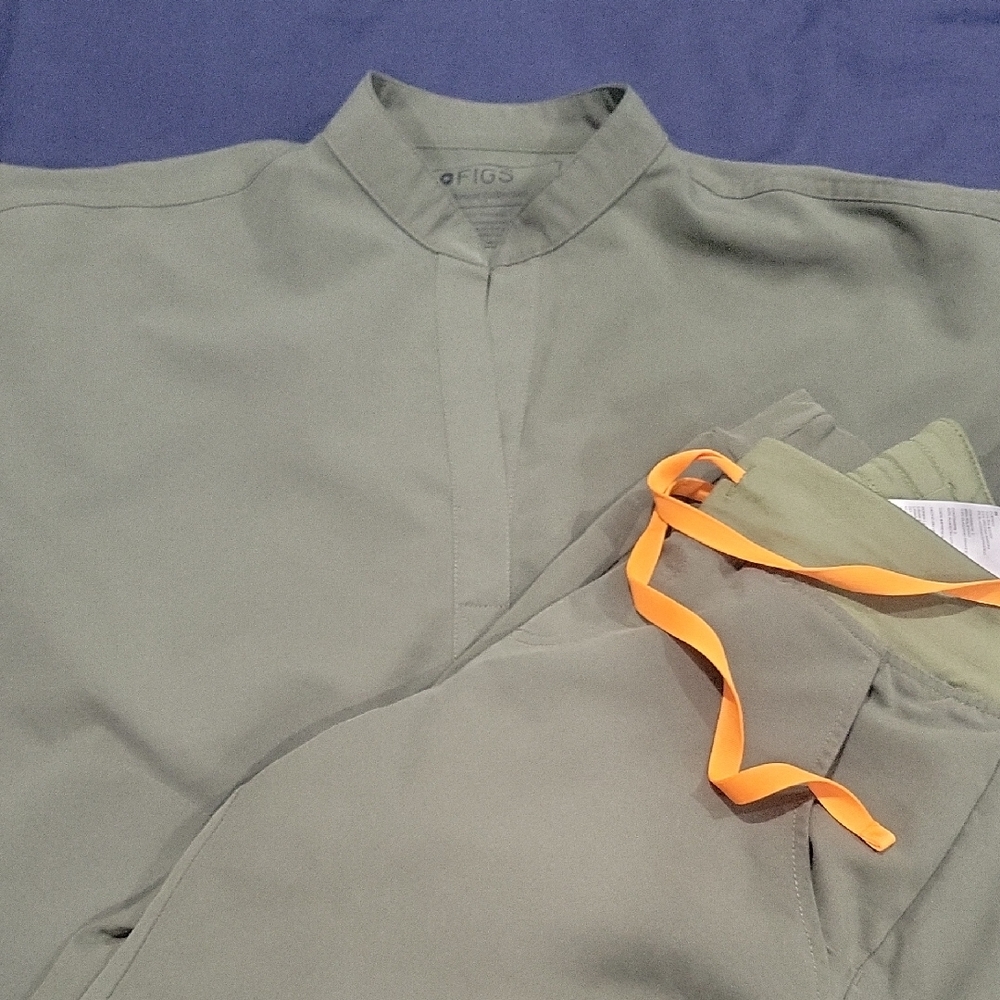 Figs Gray Jumpsuit with Orange Accents